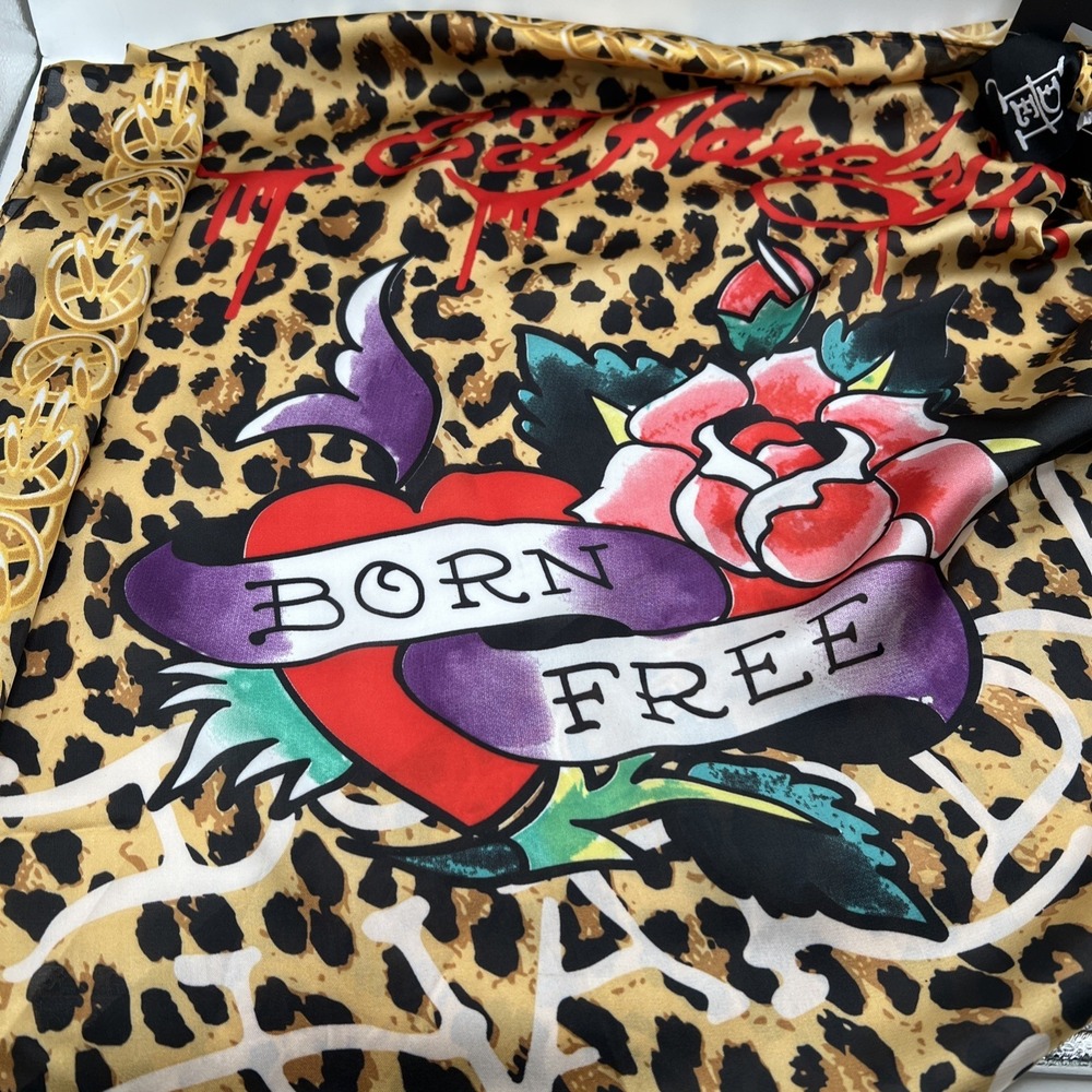 NWT Ed Hardy Born Free BORN FREE Multi-purpose Scarf Leopard 26.5in X 26.5in